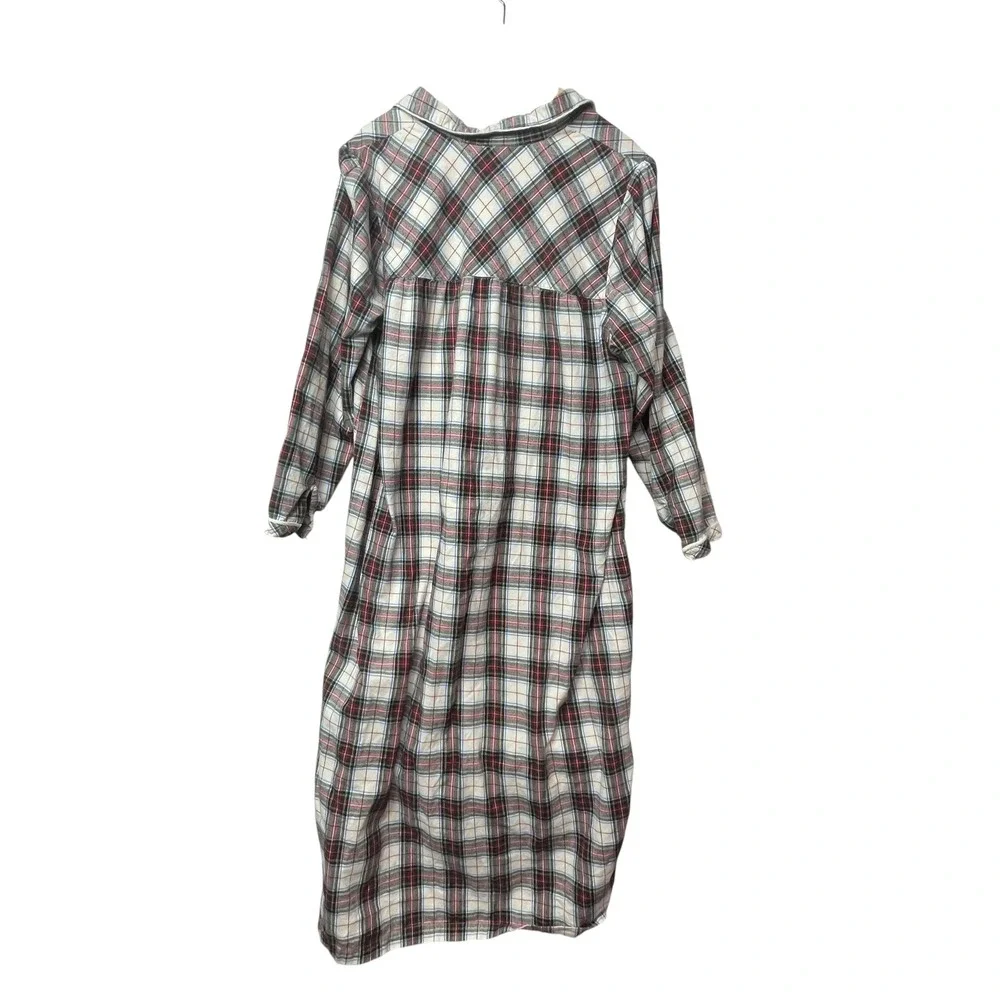 LL Bean Womens XL Flannel Nightgown Red White Blue Plaid 100% Cotton
